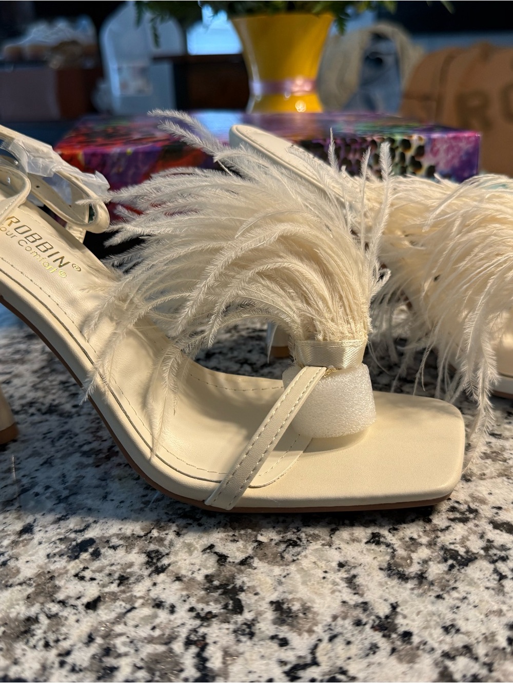 New Ivory Feather Dress Sandals